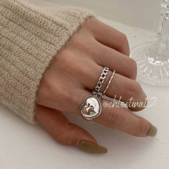 SET 925 Sterling Silver Open Adjustable Rings 2 Rings - Picture 1 of 12